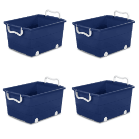 4 Pack Kids Rolling Toy Storage Bin with Handles, Blue