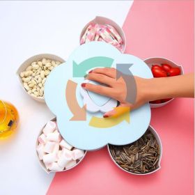 Flower Type Rotating Candy Box Melon Seed Nut Candy Snack Dry Fruit Holder Plastic Storage Box Plate Dish Tray Table Organizer Partition Manager (Color: Blue)